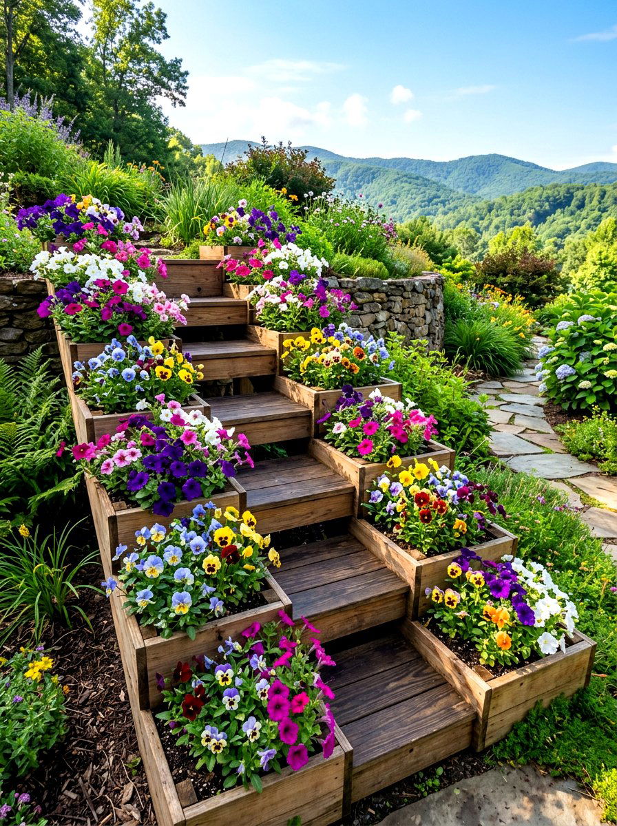 Tiered Step Planter - 30 porch steps flower pot ideas