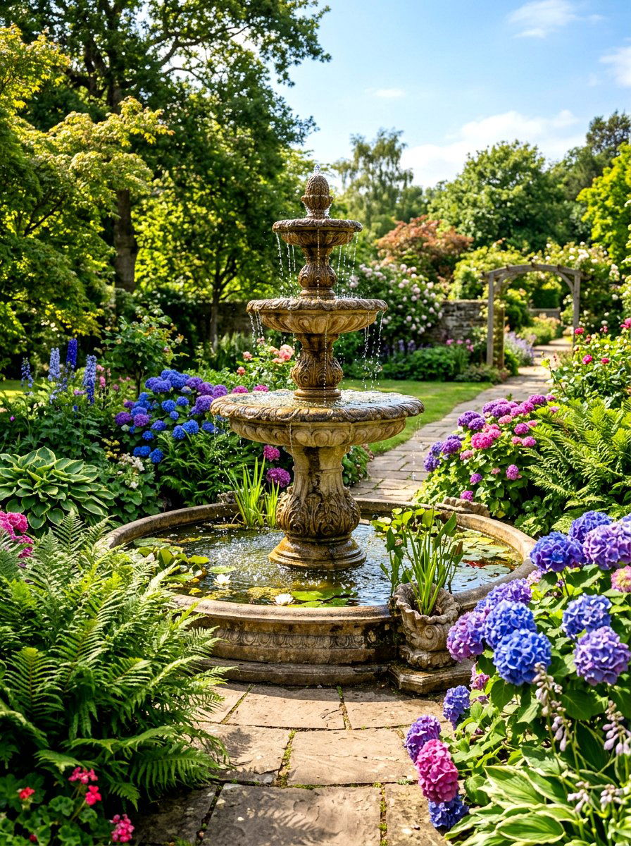 Tiered Stone Fountain - 30 garden fountain ideas
