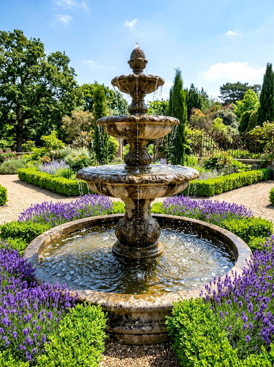 Tiered Stone Fountain - 30 Mediterranean backyard ideas