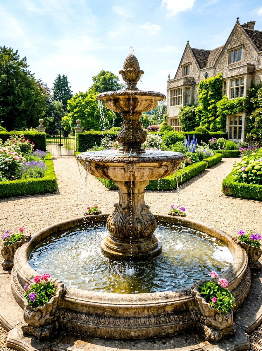 Tiered Stone Fountain - 30 water feature landscaping ideas