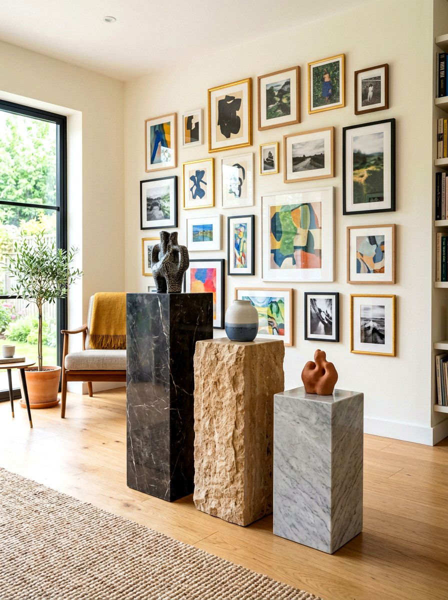 Tiered Stone Pedestal Display - 30 stone pedestal decor ideas
