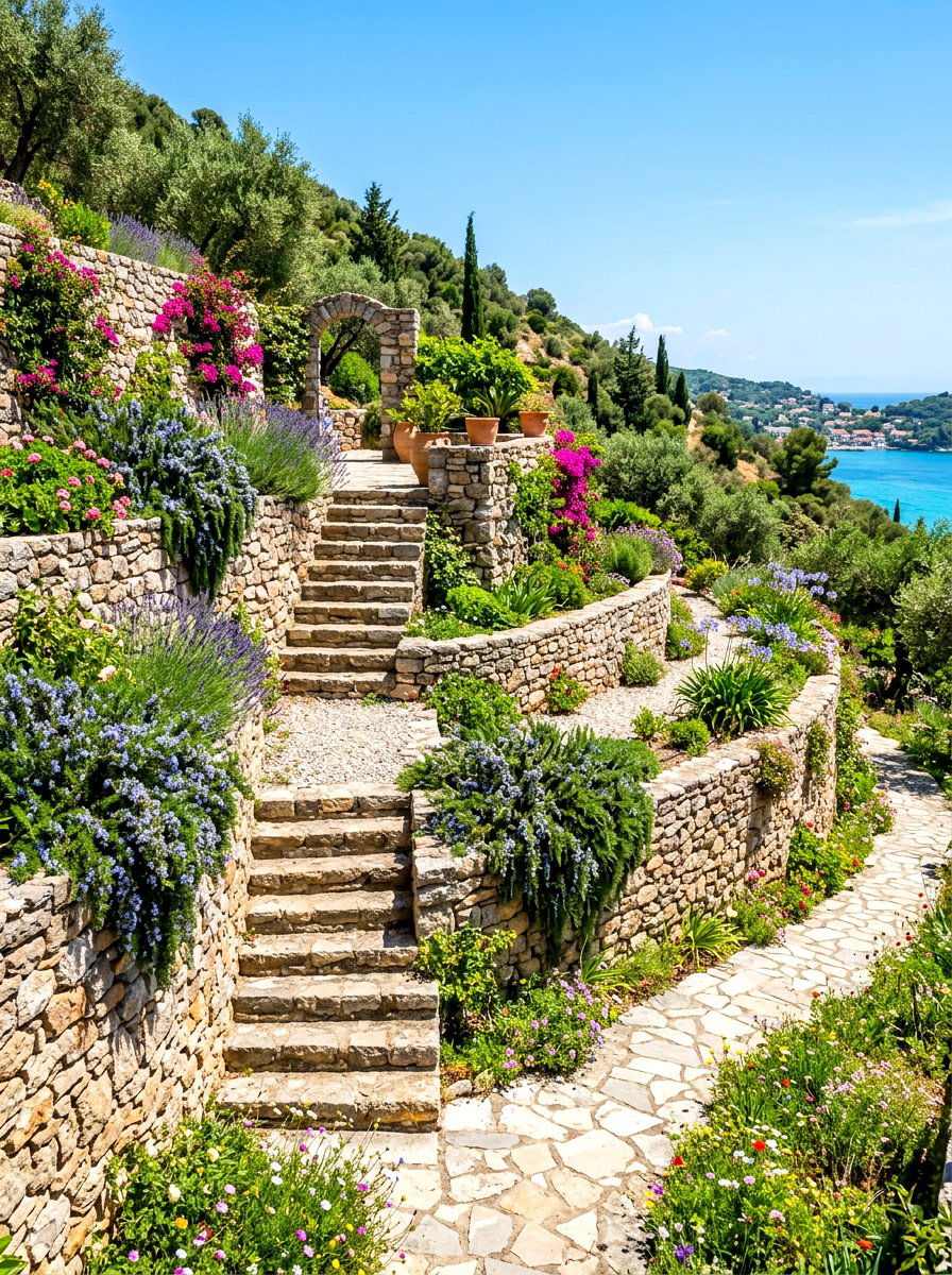 Tiered Stone Retaining Wall - 30 Mediterranean garden ideas