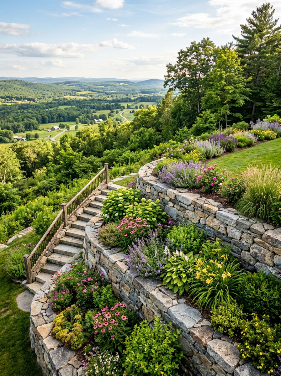 Tiered Stone Retaining Wall - 30 stone retaining wall ideas