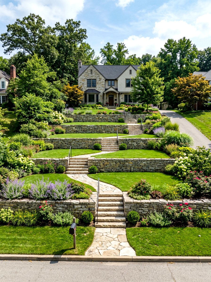 Tiered Stone Terraces - 30 stone front steps ideas