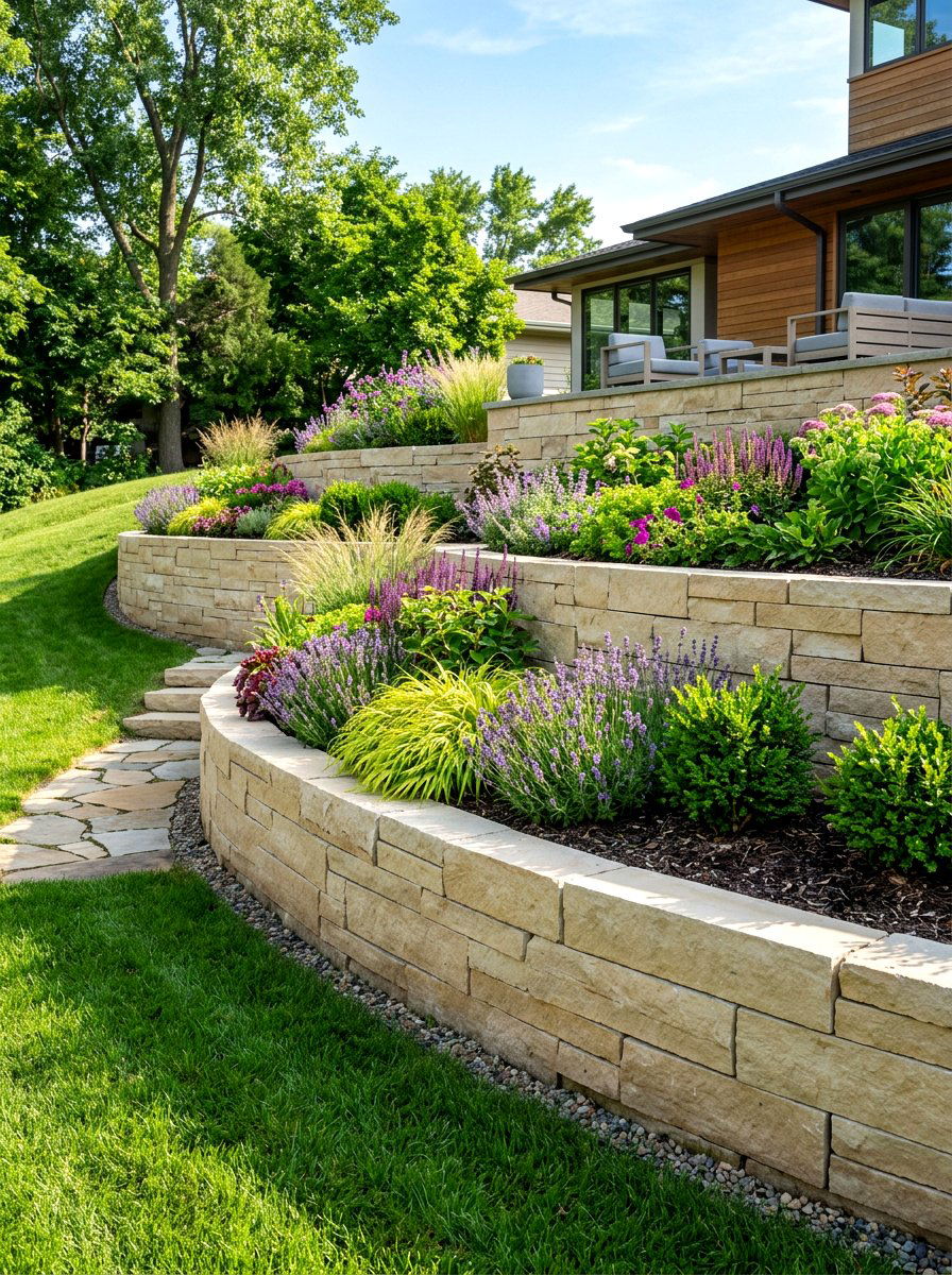 Tiered Stone Wall - 30 modern landscaping ideas
