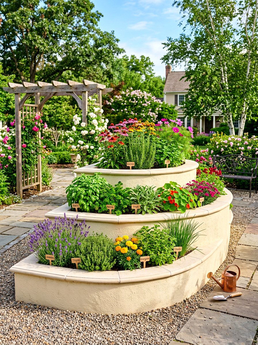 Tiered Stucco Raised Garden Bed - 30 textured stucco backyard ideas