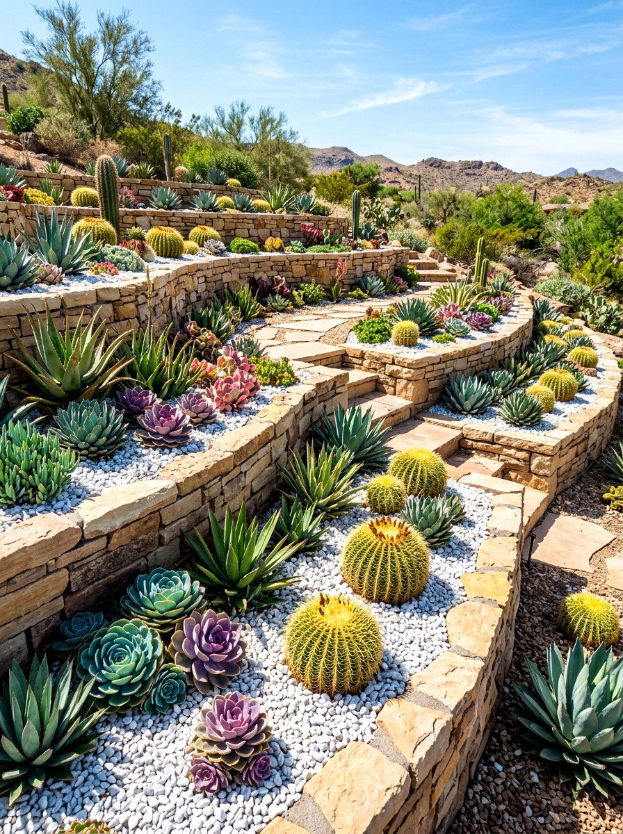 Tiered Succulent Garden - 30 tiered backyard ideas