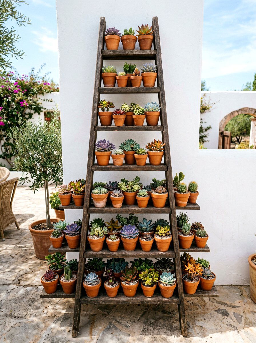 Tiered Succulent Ladder - 30 repurposed ladder garden ideas