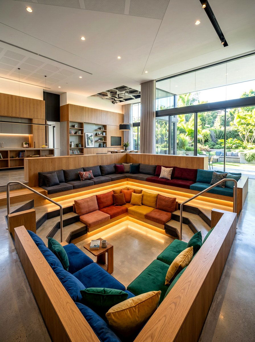 Tiered Sunken Seating - 30 conversation pit living room ideas