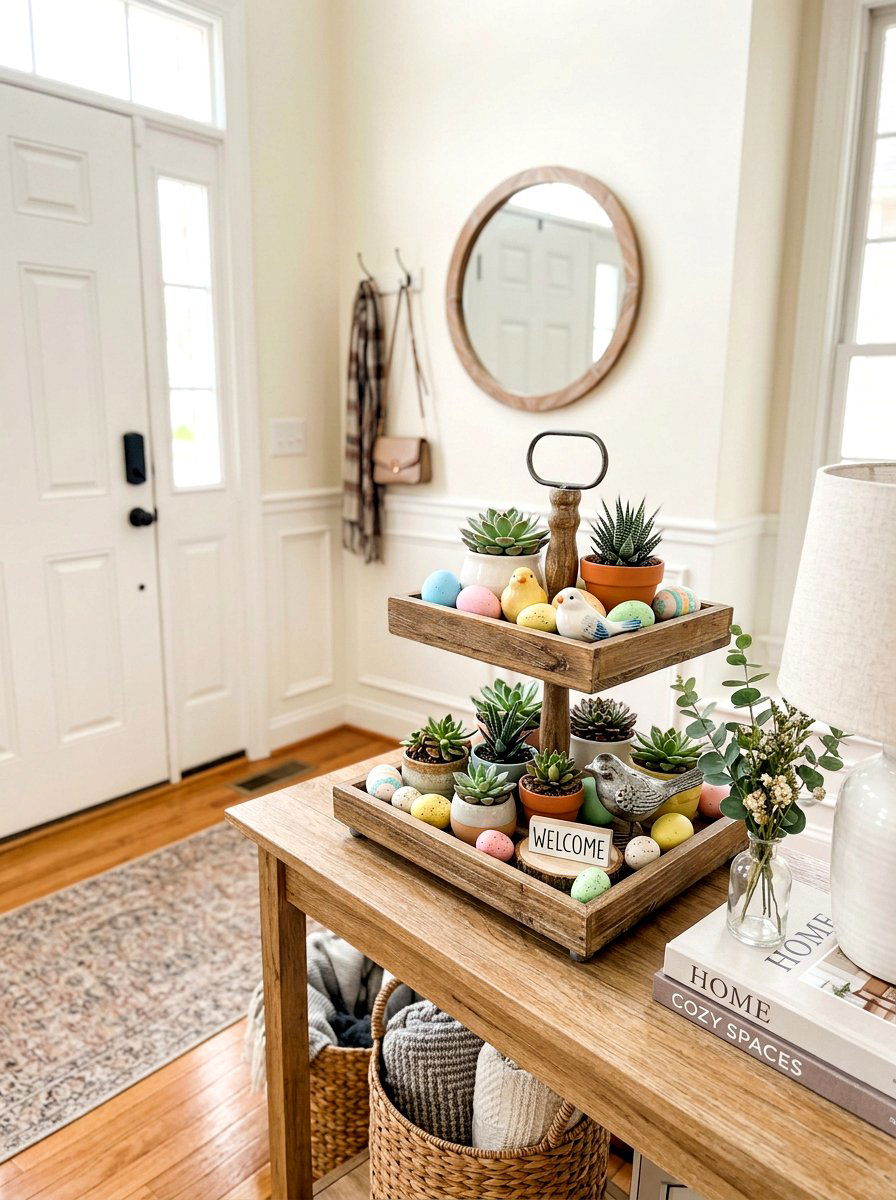 Tiered Tray Entryway - 30 spring entry table ideas