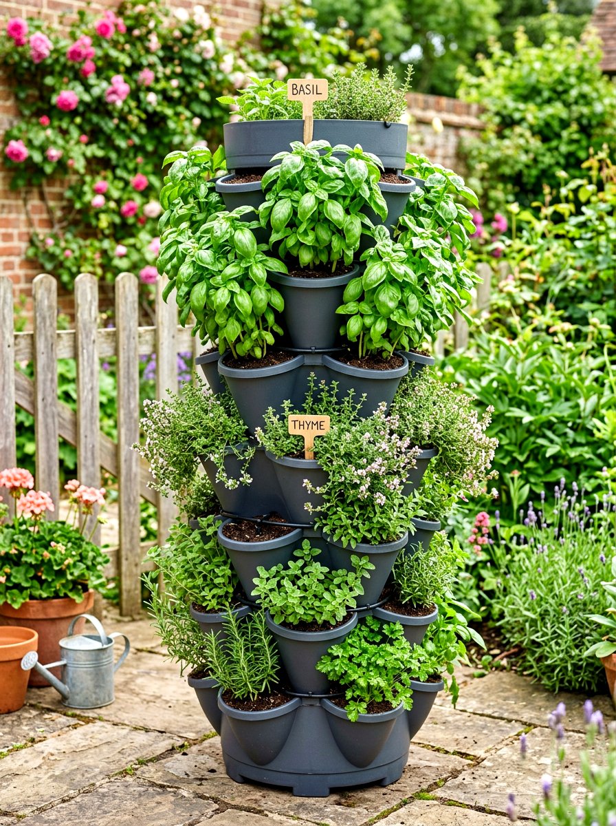 Tiered Vertical Herb Garden - 30 porch column planter ideas
