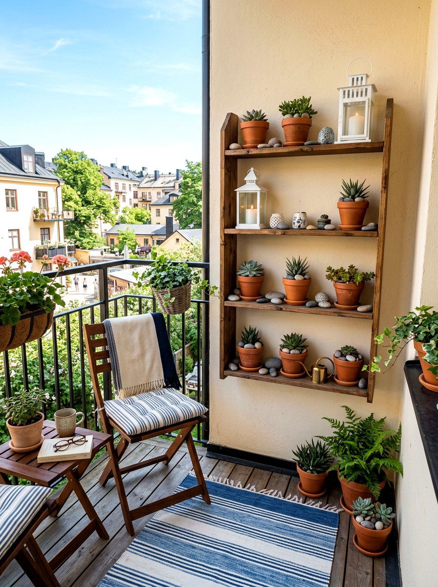 Tiered Wall Shelf - 30 patio wall decor ideas