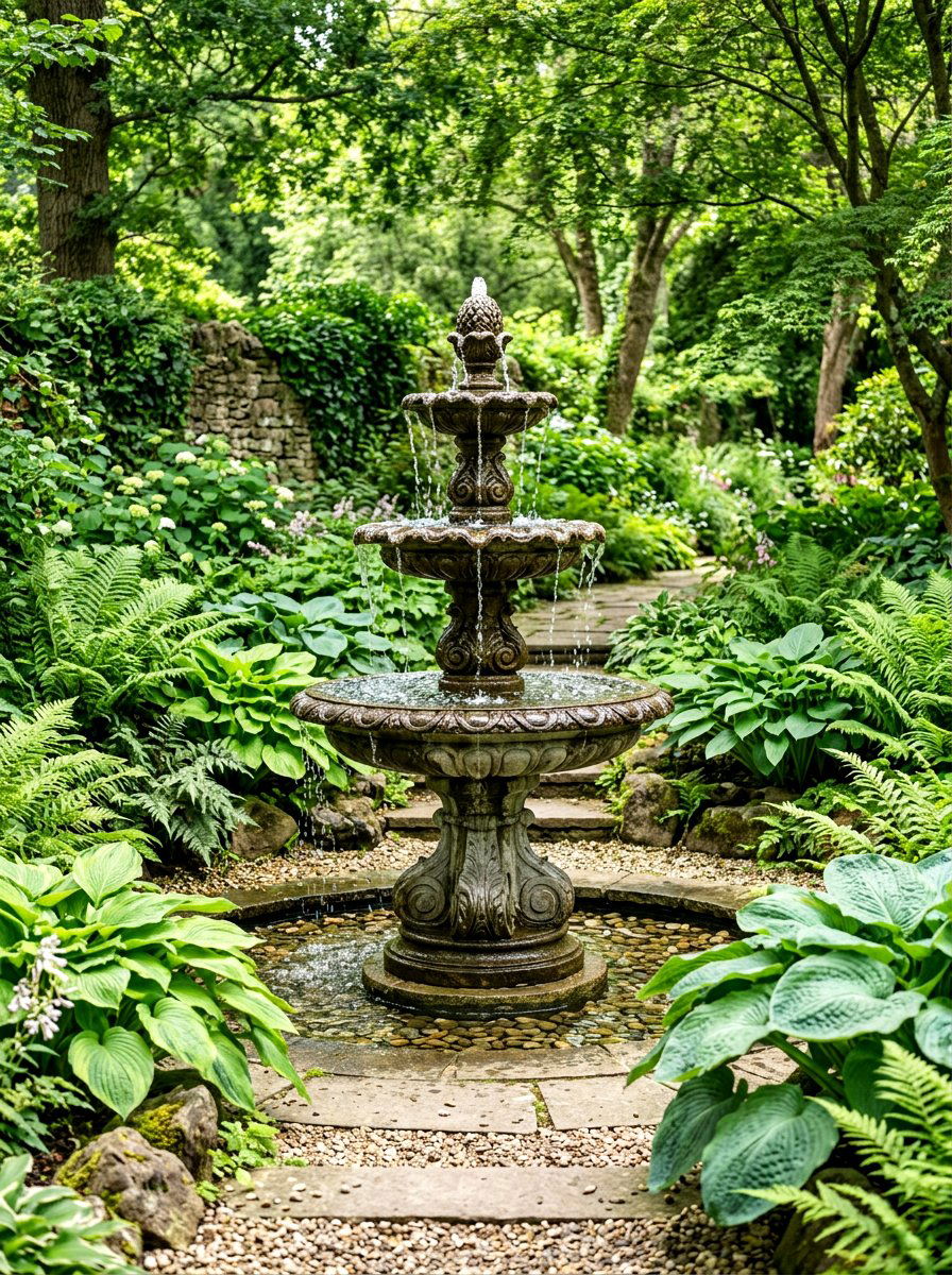Tiered Water Fountain - 30 summer garden ideas