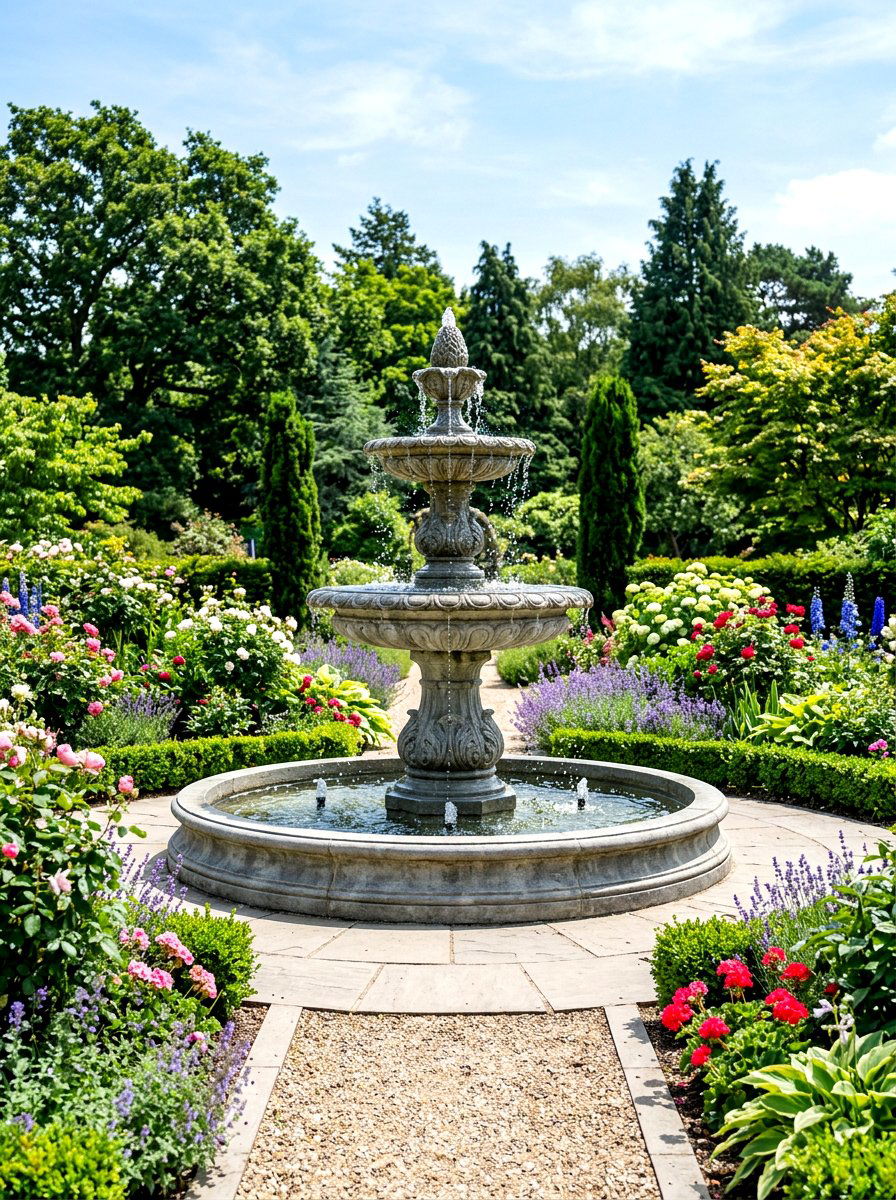 Tiered Water Fountain - 30 backyard staycation ideas