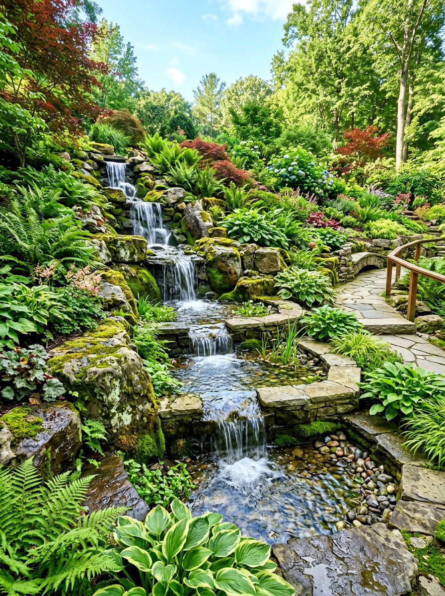 Tiered Waterfall Feature - 30 tiered backyard ideas