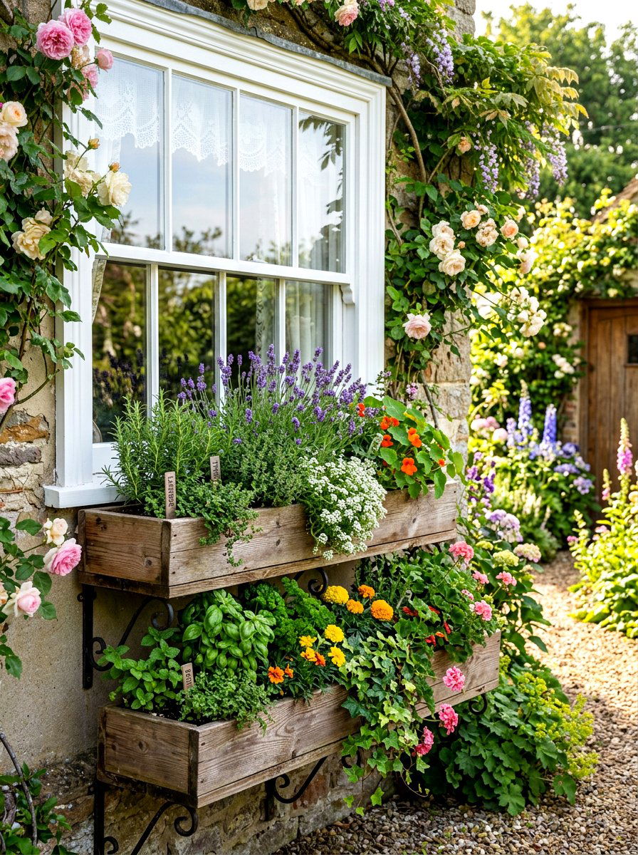 Tiered Window Box Planter - 30 tiered herb planter ideas
