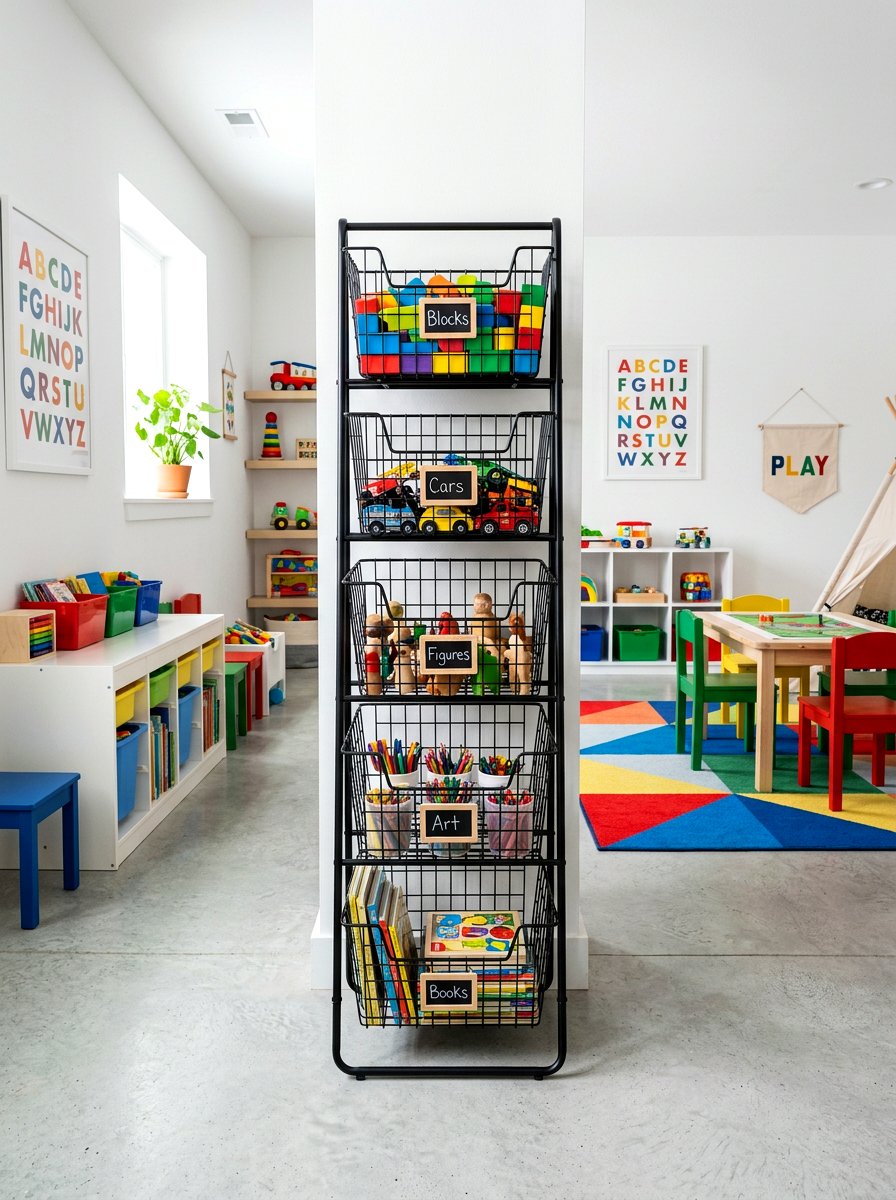 Tiered Wire Baskets - 30 organizing kids toys ideas