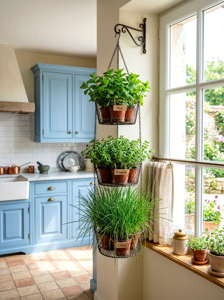 Tiered Wire Herb Basket - 30 indoor herb shelf ideas