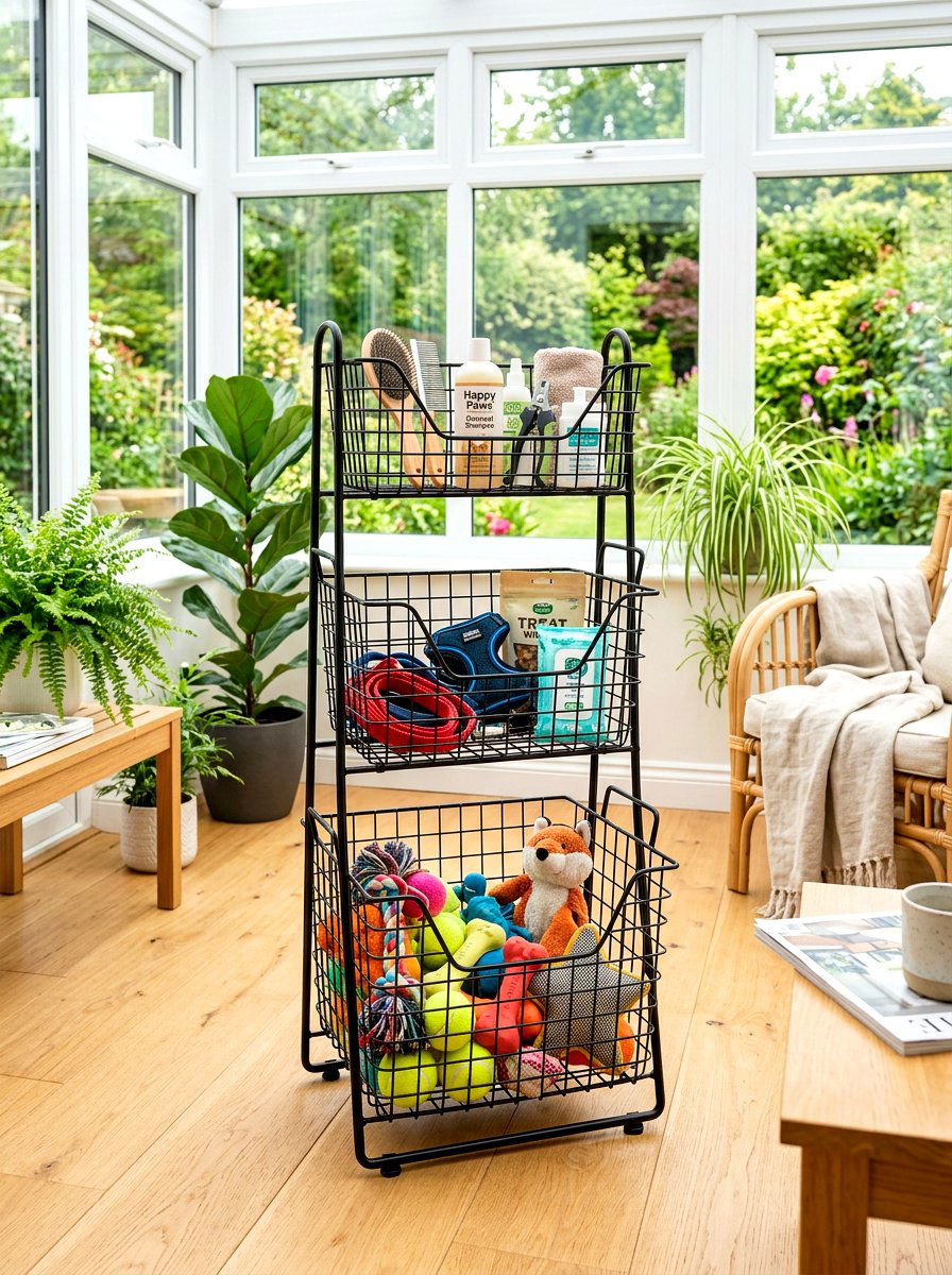 Tiered Wire Pet Basket - 30 dog room storage ideas