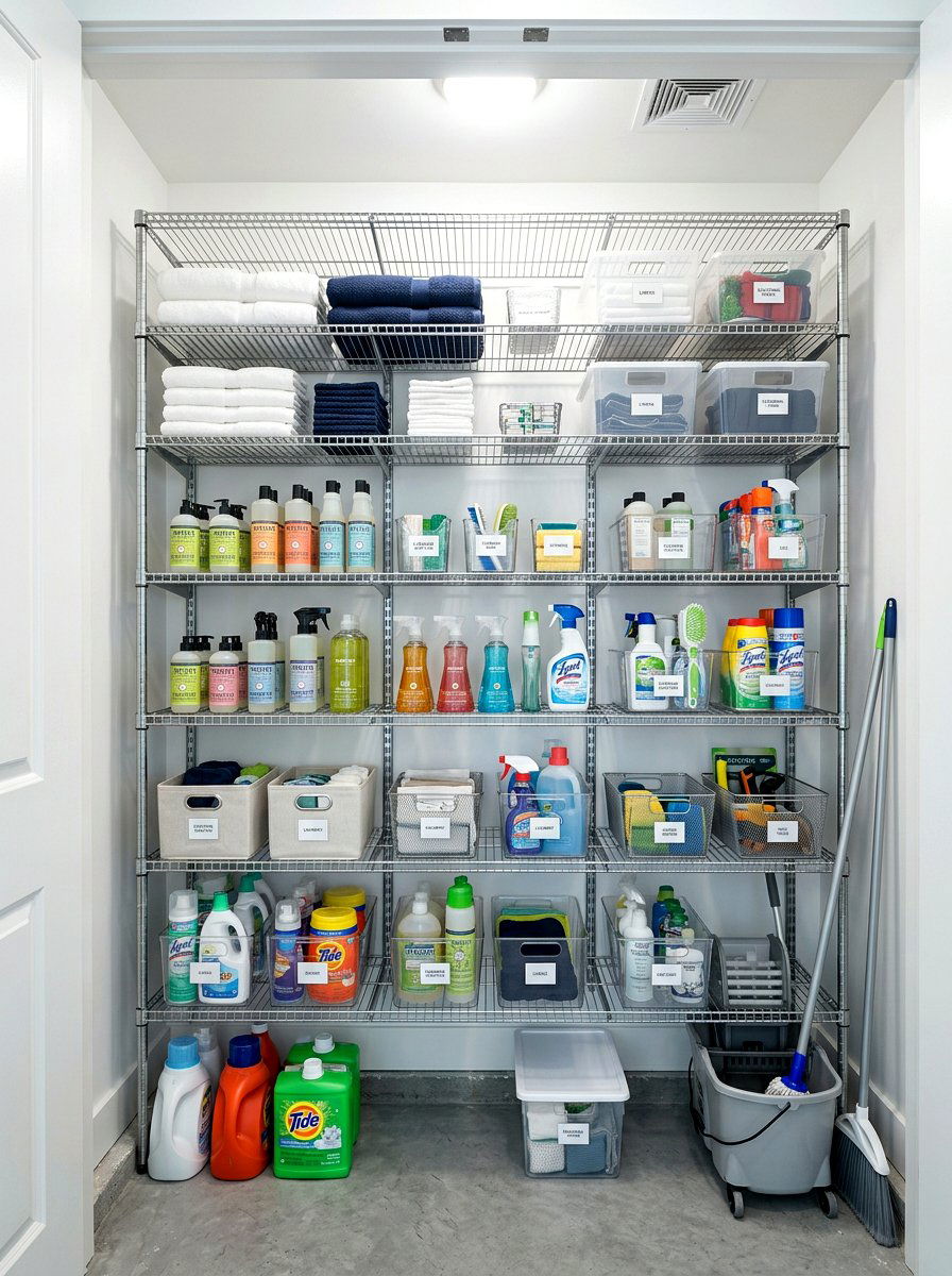 Tiered Wire Shelving - 30 cleaning closet organization ideas