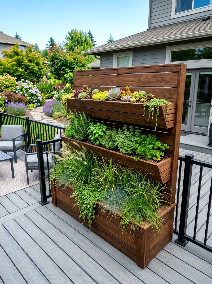 Tiered Wood Planter - 30 privacy wall planter ideas