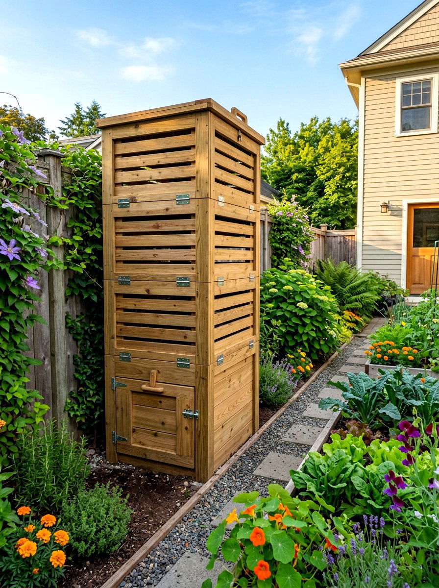 Tiered Wooden Compost Tower - 30 compost bin ideas