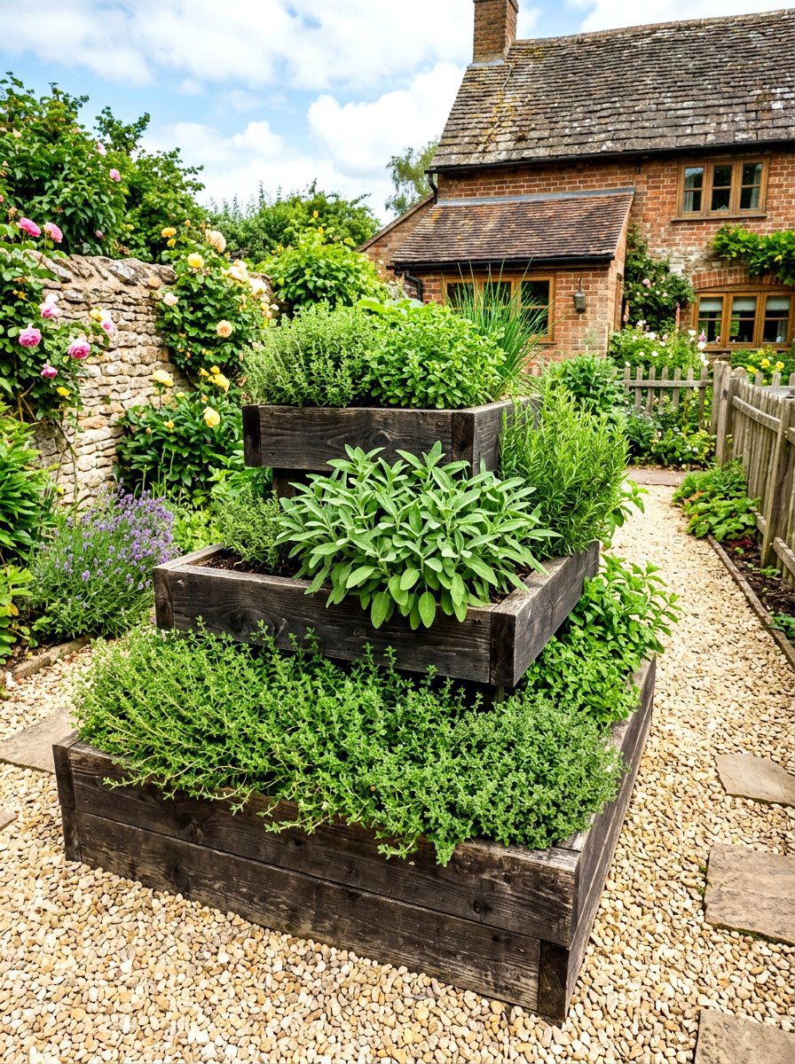 Tiered Wooden Herb Garden - 30 herb garden bed ideas