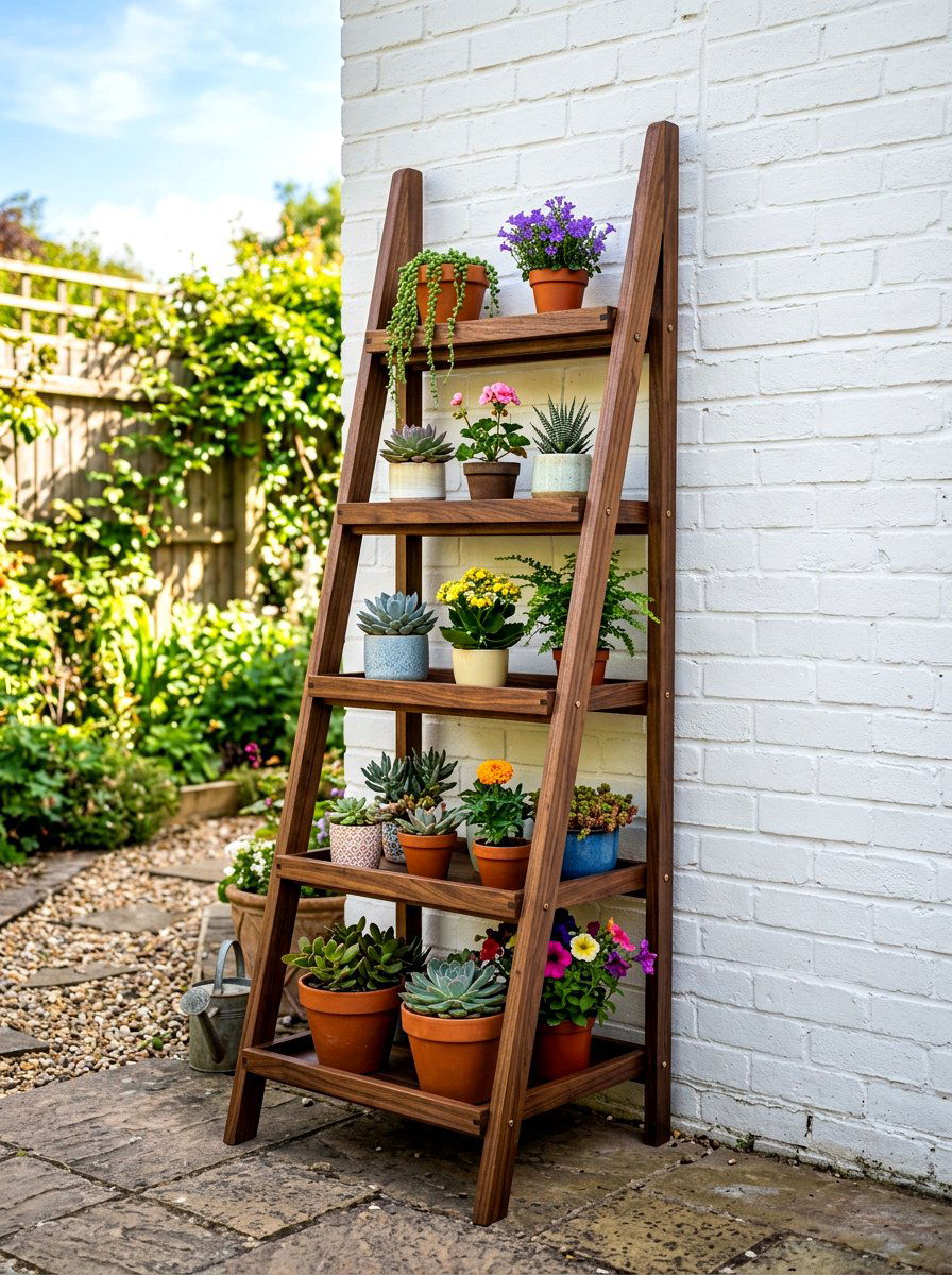 Tiered Wooden Plant Ladder - 30 modern container garden ideas