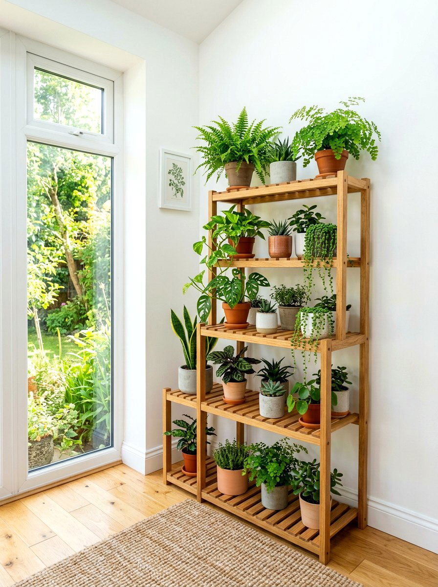 Tiered Wooden Plant Stand - 30 sunroom plant corner ideas