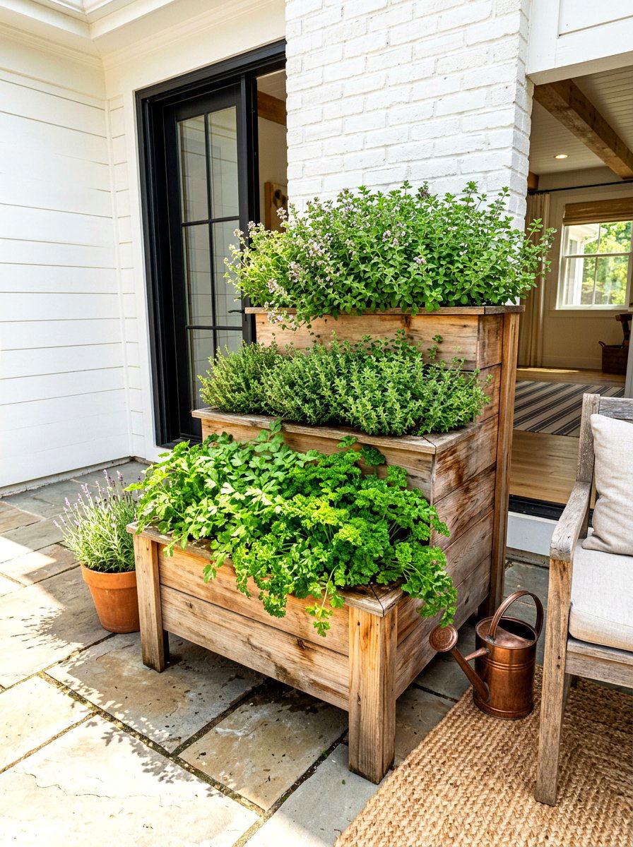Tiered Wooden Planter Box - 30 herb garden corner ideas