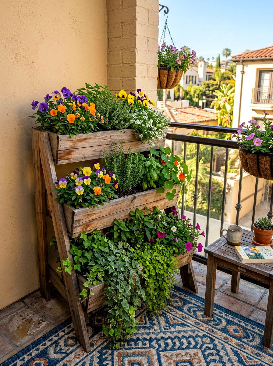 Tiered balcony planter - 30 balcony flower box ideas
