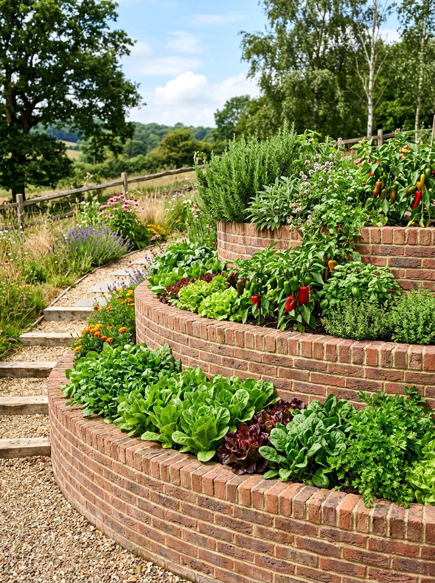 Tiered brick vegetable garden - 30 brick raised bed ideas