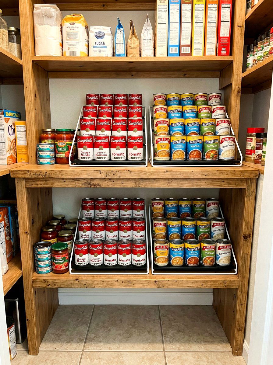 Tiered canned good organizers - 30 pantry decanting ideas