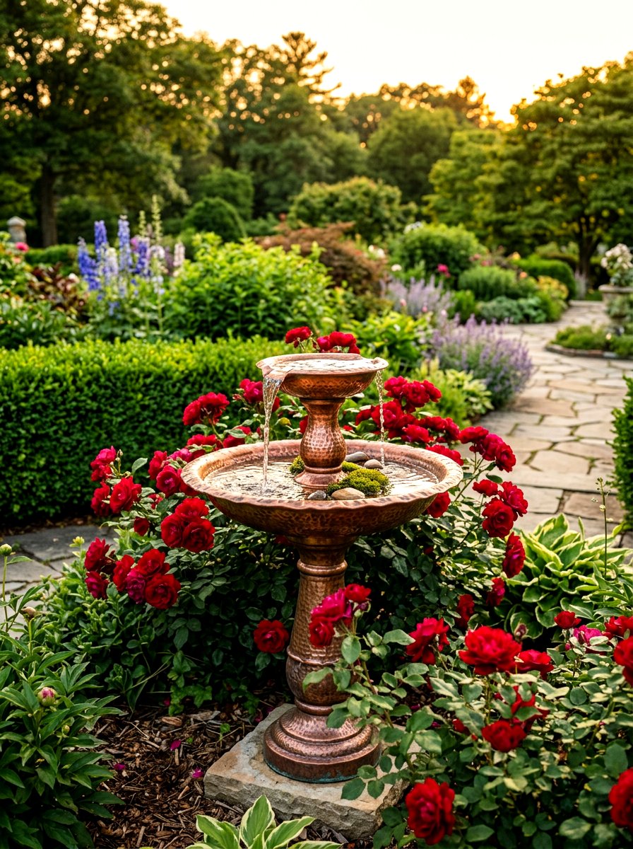 Tiered copper bird bath - 30 front yard bird bath ideas