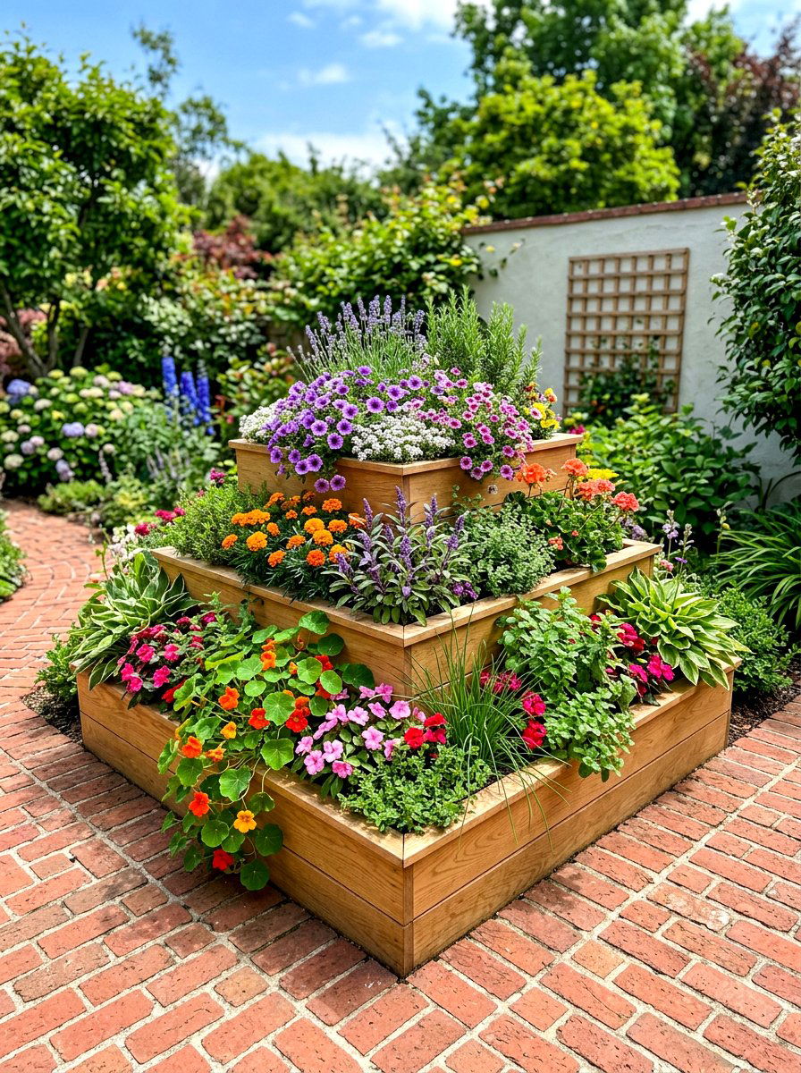 Tiered corner garden bed - 30 raised bed corner ideas