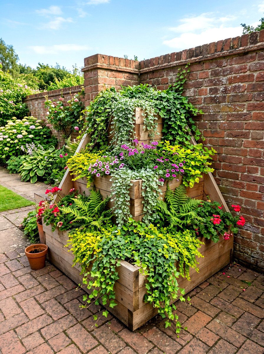 Tiered corner garden box - 30 wood raised bed ideas