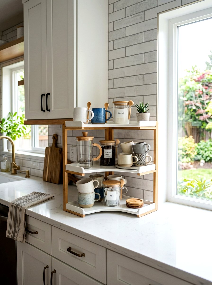 Tiered corner rack - 30 renter friendly kitchen storage ideas