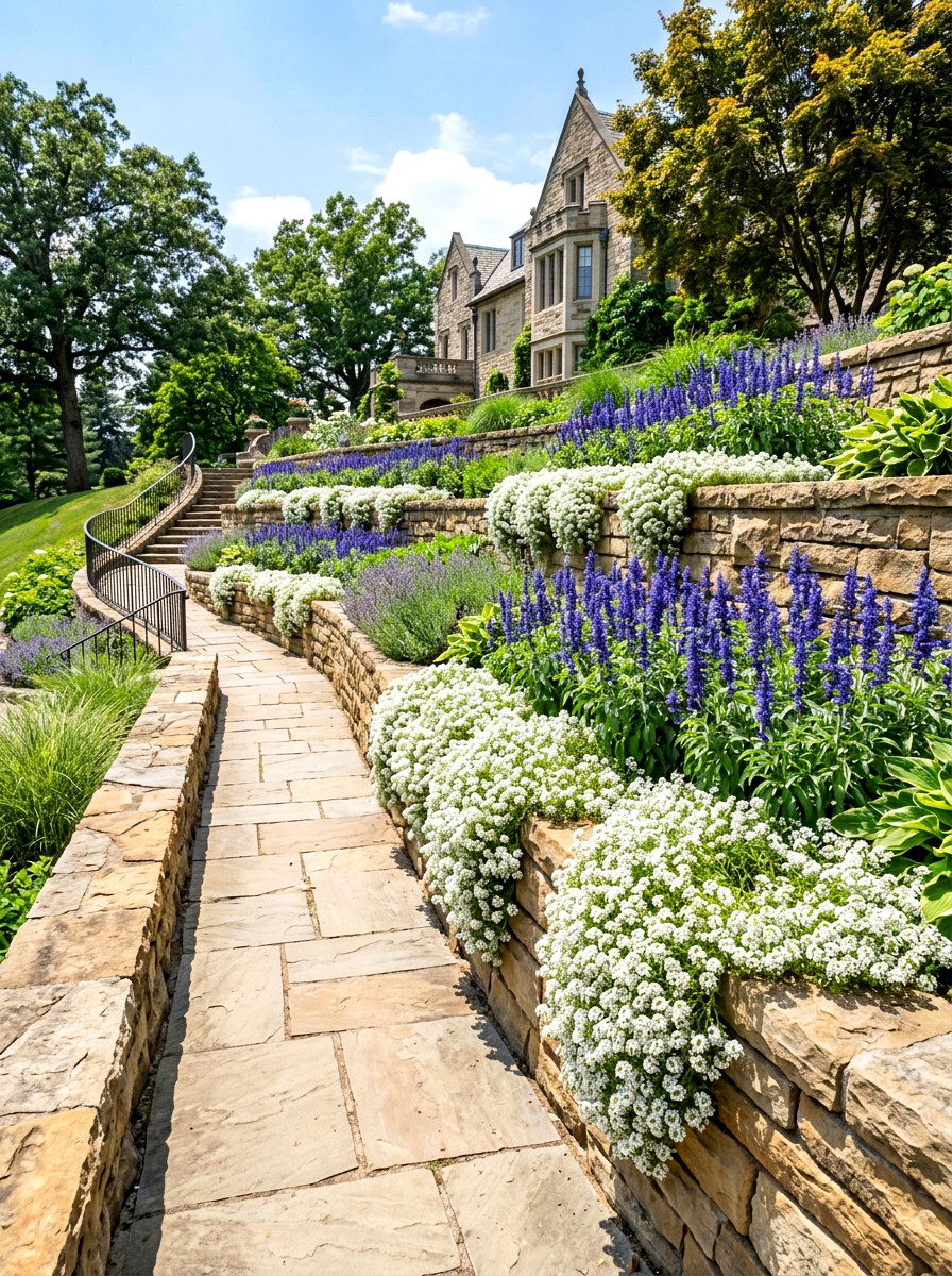 Tiered flower bed - 30 front path flower bed ideas