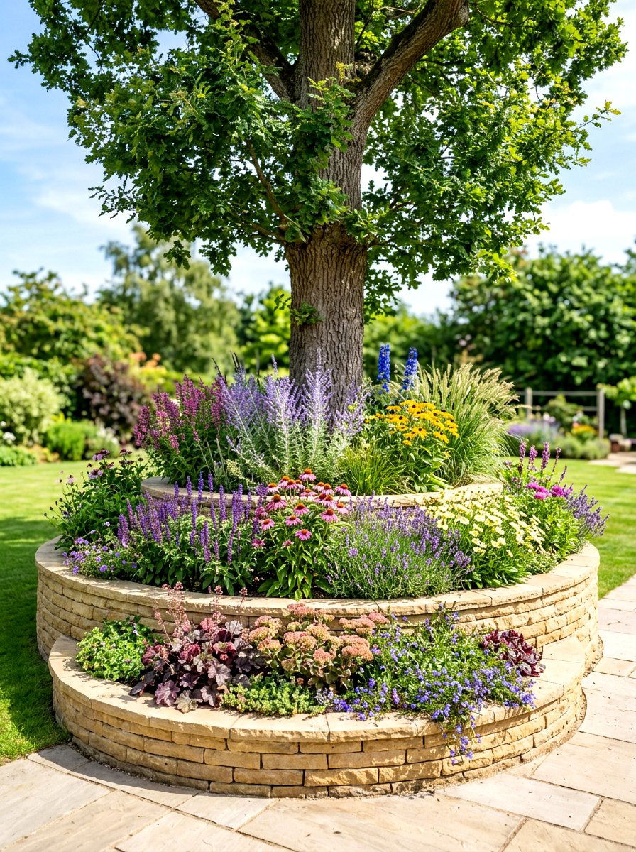Tiered flower bed around tree - 30 flower bed around tree ideas
