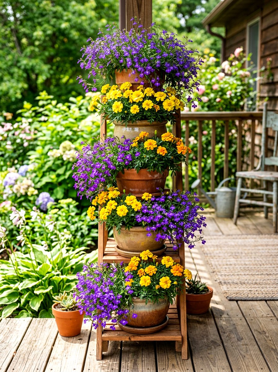 Tiered flower pots - 30 front yard planter ideas
