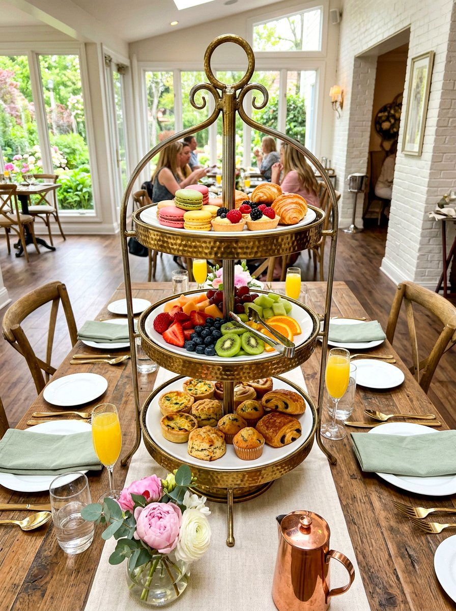 Tiered food stand - 30 New Year brunch table ideas