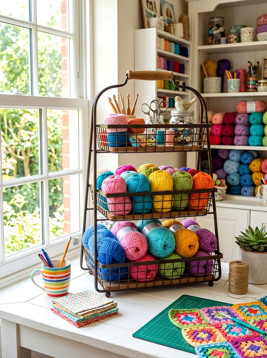Tiered fruit baskets - 30 yarn storage ideas