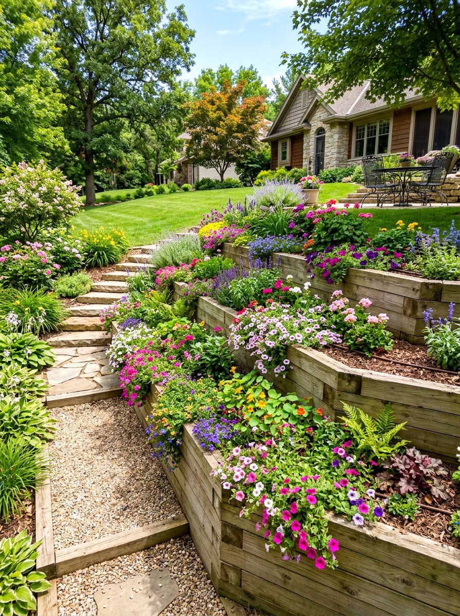 Tiered garden bed - 30 bee garden border ideas