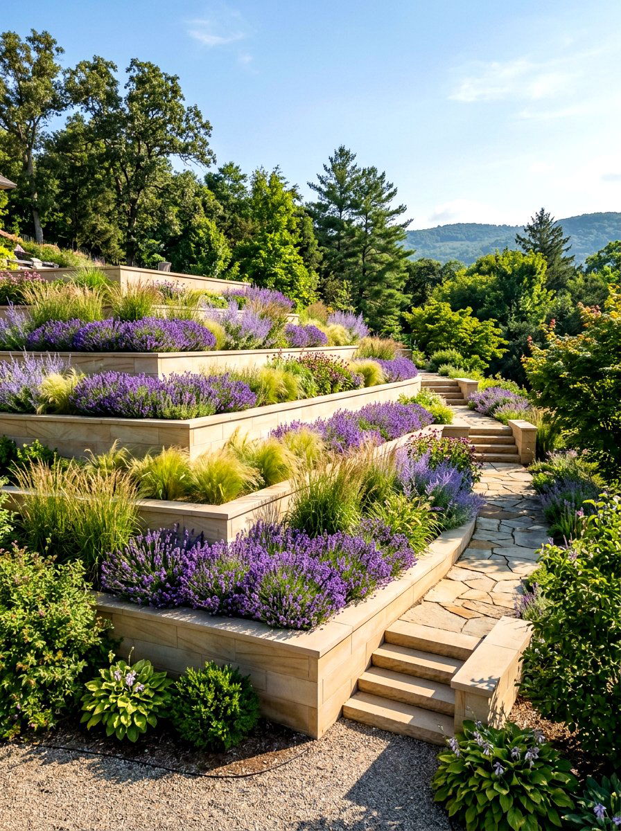 Tiered garden retaining wall - 30 sloped backyard retaining wall ideas
