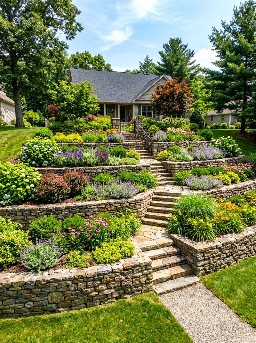 Tiered garden wall - 30 walled garden backyard ideas