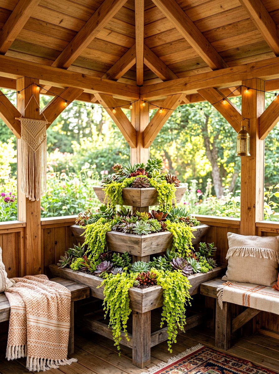 Tiered gazebo corner planters - 30 gazebo planter ideas