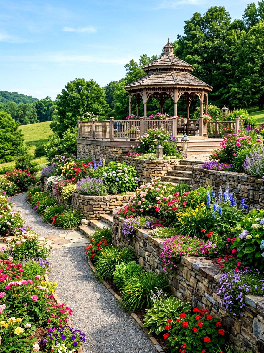 Tiered gazebo flower garden - 30 gazebo flower garden ideas