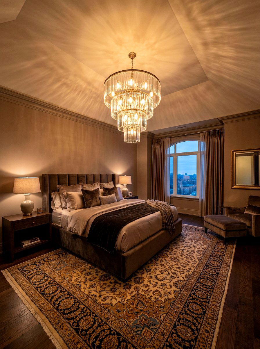 Tiered glass chandelier - 30 neo deco bedroom ideas