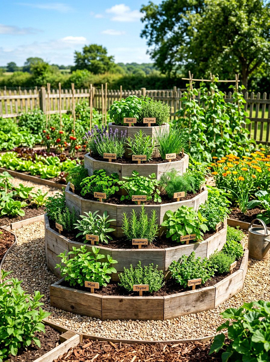 Tiered herb spiral - 30 raised herb spiral ideas
