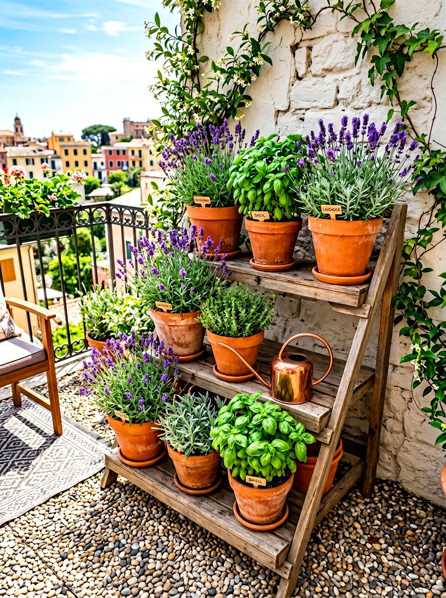 Tiered herb stand - 30 balcony herb box ideas